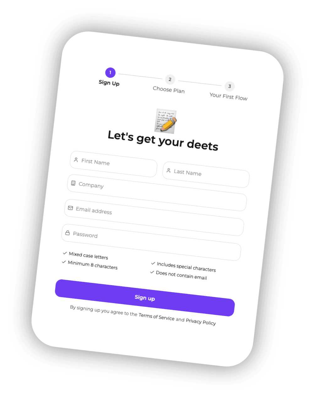Sign-up form: Let's get your deets
